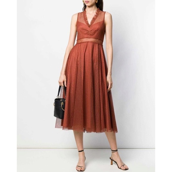 NWT✨ Sandro Cassy Tulle Midi Dress in Rust - Picture 3 of 10